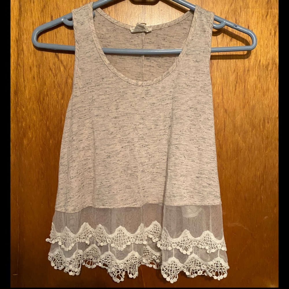 La Hearts Cream Color Crop Tank Top with Sheer Lace Trim